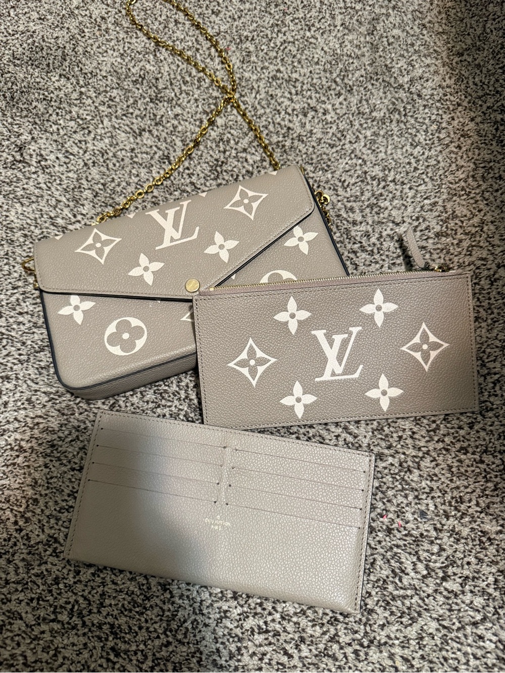 Louis Vuitton Taupe Monogram Chain Wallet Trio